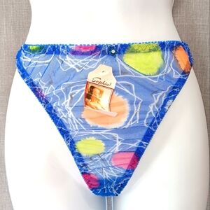 VTG Mesh String Bikini Thong Panties Size 7 Large Blue 80s 90s Sheer Sissy‎ NWT